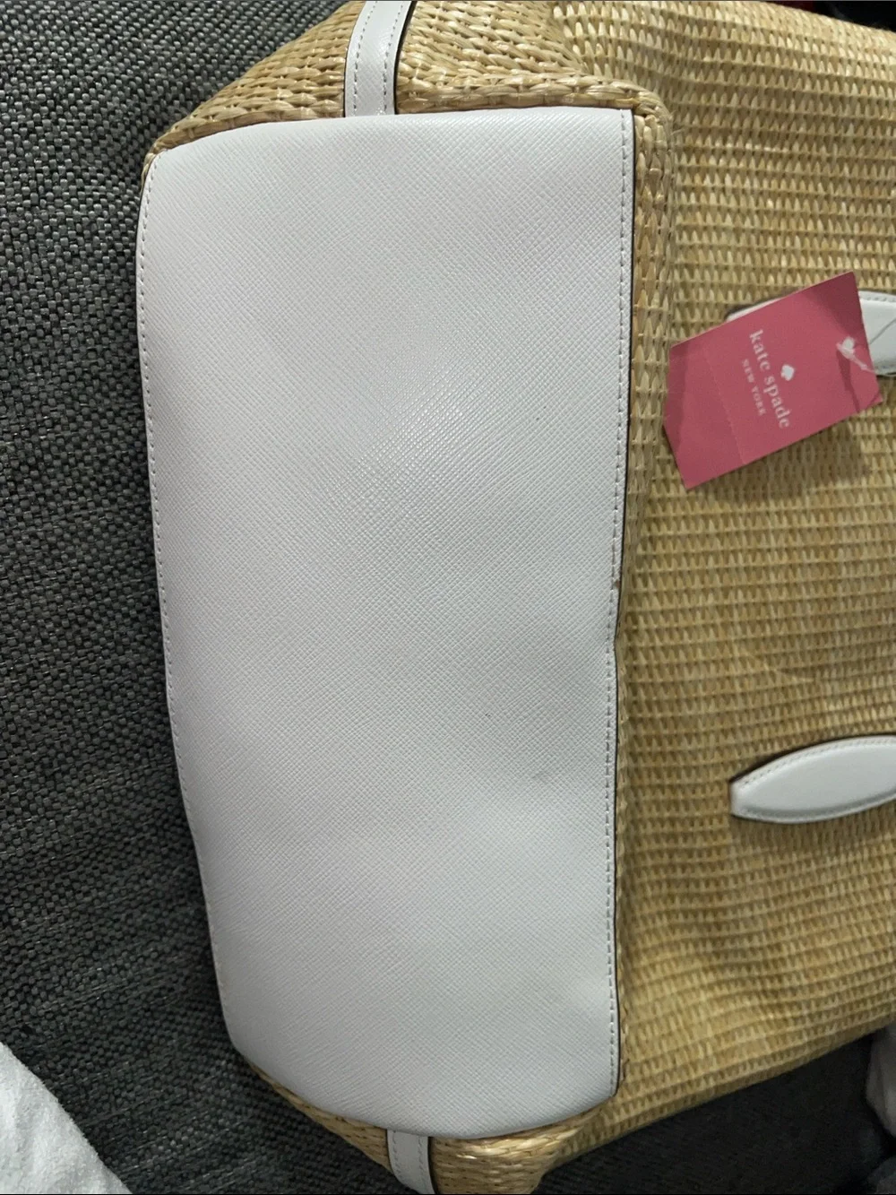 kate spade Straw Tote with White Trim and Pink Strawberry Pouch